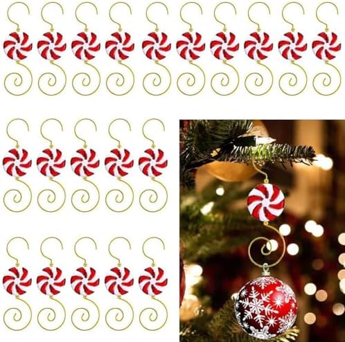 20 Pcs Christmas Candy Ornament Hooks for Hanging Christmas Decorations Acrylic Candy Bead Wire Ornament Hook S-Shaped Swirl Hanger Metal Hooks for Xmas Tree Decoration (Red) - Image 7