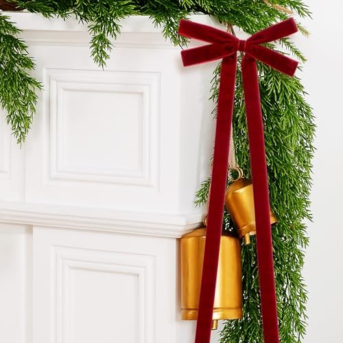 10 Pcs Red Velvet Bows 22"x8" Pre-Tied Christmas Ornaments - Image 6