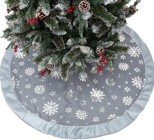 Flash World 36 Inch Large Christmas Tree Skirt Xmas Soft Cover Mat Decor Snowflake Collar Farmhouse Tree Skirt for Holiday Ornaments Party Home Indoor Decorations (Grey?€?Three Cotton Layer, 48INCH) by FLASH+WORLD