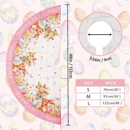 48 Inch Easter Tree Skirt Mat Short Plush Pink Bunny and Eggs Tree Skirts for Indoor Outdoor Easter Tree Decoration(Pink Bunny and Eggs) - Image 6