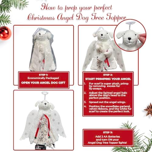 iHeartDogs Christmas Dog Angel Tree Topper with LED Halo - Image 7
