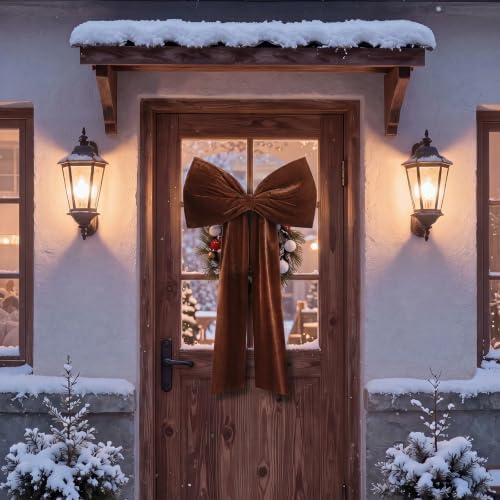 Knitgrip Extra Large Velvet Christmas Tree Topper Bow, Brown, 47 Inch - Image 6