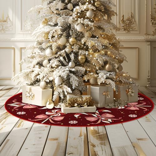 Christmas Tree Skirt Burgundy Tree Skirts Candy Cane Decorations Xmas Tree Skirt Tree Mat 48 Inch Winter Christmas Decor for Home - Image 6