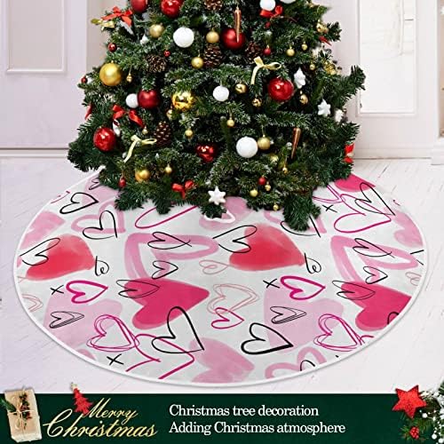 ValentineTree Skirt 36" Love Romantic Doodle Pink Hearts Christmas Tree Skirts Mother's Xmas Mat for HoliFestival Party Wedding Decor - Image 6