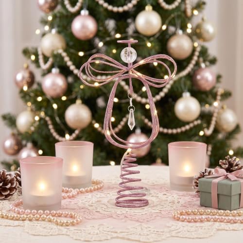 Valery Madelyn Lighted Christmas Tree Topper Angel with Timer, 10 Inch Pre-Lit Pink Metal Small Angel Tree Topper with Lights for Christmas Tree Decoration Indoor, Battery Operated, Valentines Gifts - Image 6