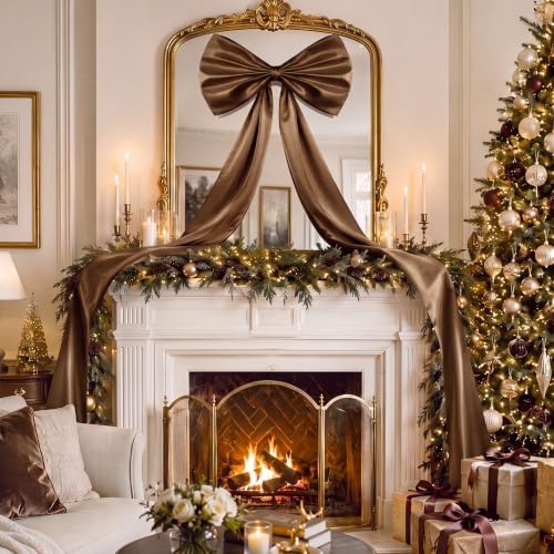 Daifunli 24 x 79 Inches Giant Satin Bow Christmas Tree Topper,Brown - Image 6