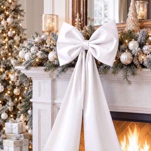 Daifunli 24 x 79 Inches Giant Satin Bow Christmas Tree Topper,White - Image 6