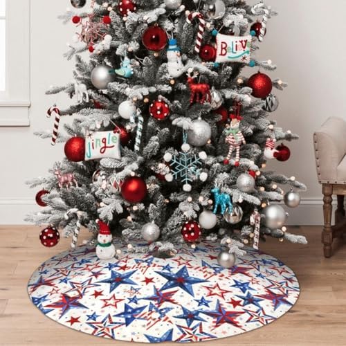 American Patriotic Tree Skirt with 3 Red Ties for Memorial Day 4th of July Halloween Decorations Ornaments Decorations Holiday Party Indoor 48" - Image 7