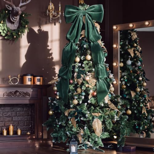 Knitgrip Extra Large Velvet Christmas Tree Topper Bow, Green, 71 Inch - Image 6