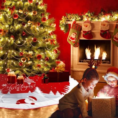 Christmas Tree Skirt Red Xmas Tree Ornaments for White Soft Plush Christmas Tree Mat with Snowy Pattern for Decorations Holiday Party 48 inches - Image 6