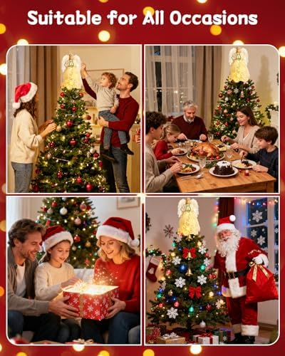 Angel Tree Topper with Lights, 12'' Christmas Tree Topper Angel, Battery Operated Lighted Treetop Ornaments, Elegant Christmas Tree Decorations for Indoor Office Holiday - Image 6