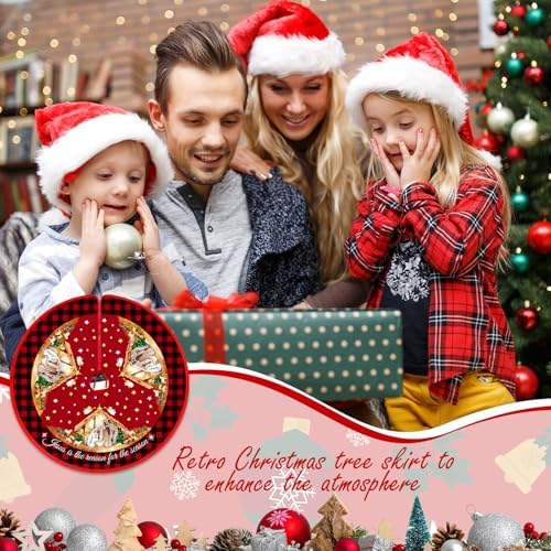 Lunmon Christmas Nativity Scene Tree Skirt 48 Inches Retro Jesus Christmas Tree Mat Decoration Buffalo Plaid Farmhouse Christian Winter Tree Skirt for Indoor Outdoor Xmas Holiday Party Decorations - Image 6