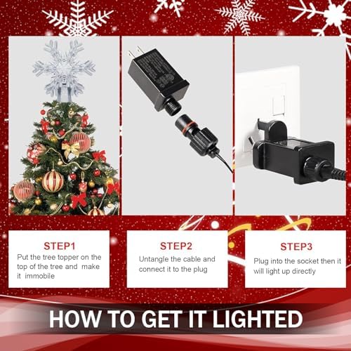 AOMIL Christmas Tree Topper, 3D Rotating Silver Snowflake Pattern Projector for Xmas Tree Topper, Hollow Design Christmas Decorations, Christmas Decor - Image 6