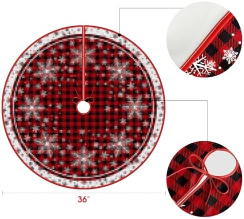 AVOIN colorlife Buffalo Plaid Snowflake Christmas Tree Skirt 36 Inch - Image 6