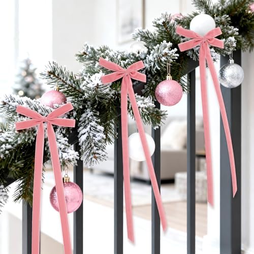 10 Pcs Dusty Pink Velvet Bows 22"x8" Pre-Tied Christmas Ornaments - Image 6