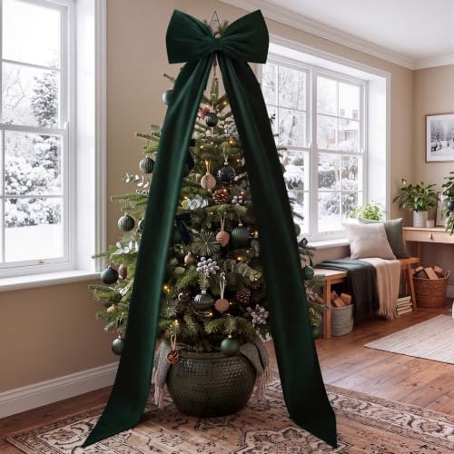 Knitgrip Extra Large Velvet Christmas Tree Topper Bow, Green, 118 Inch - Image 6