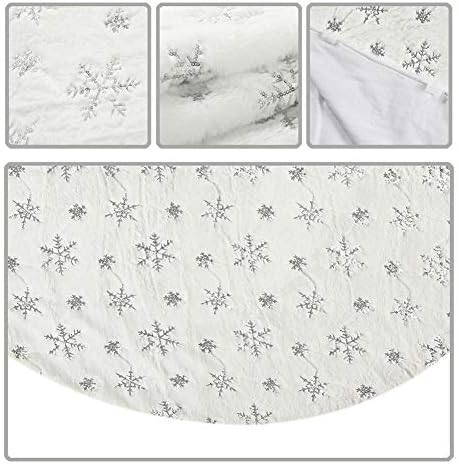Sattiyrch Christmas Sequin Tree Skirt 48in,White Soft Thick with Silver Snowflakes Decorations for 8FT 9FT Xmas Tree - Image 7