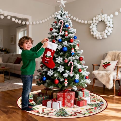 Santa Claus 48in Christmas Tree Skirt, Snowman Xmas Tree - Image 6