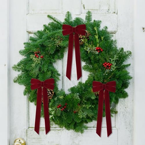 12Pcs Burgundy Velvet Ribbon Bows Christmas Tree Decorations,5in x 10in Xmas Ornaments for Tree Home Party Front Door Wreath Garland Holiday Decor - Image 6