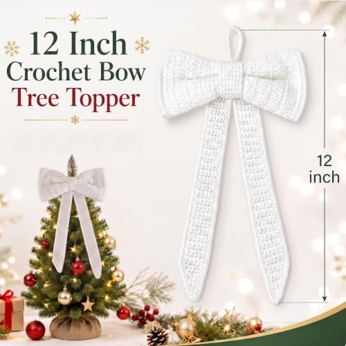 Syhood 12 Inch Crochet Bow Christmas Tree Topper Boho Christmas Ornament Farmhouse Holiday Xmas Decor for Xmas Trees Ornament Party Decoration - Image 5