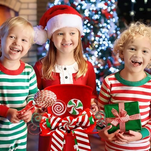 CiyvoLyeen Candy Canes Christmas Tree Topper Red Hat Bow Xmas Decoration - Image 6