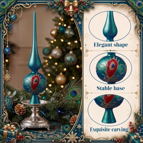 Gejoy Mercury Glass Christmas Finials Tree Topper Peacock Blue Ornaments - Image 6