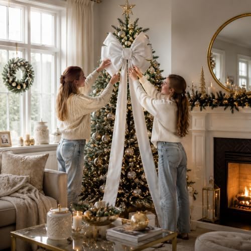 Norme 1 Pcs Ivory Extra Large Christmas Tree Topper Bow Decor - Image 6