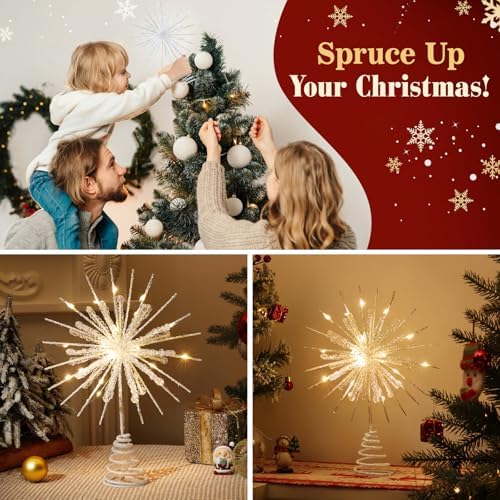 Lewondr 12" Crystal Lighted Christmas Snowflake Tree Toppers, White - Image 6
