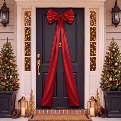 Daifunli 24 x 79 Inches Giant Satin Bow Christmas Tree Topper,Red - Image 6
