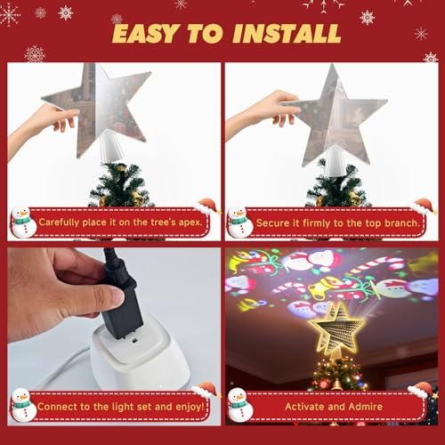 Infinity Mirror Tree Topper, Christmas Tree Topper Lighted Star with 6 Projection Modes, Dual-Side 3D Sparkling Star Treetop, UL Certified Xmas Treetop for Holiday Christmas Tree Decor (Warm White) - Image 6
