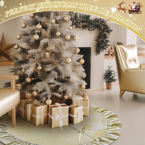 48 Inches Velvet Christmas Tree Skirt Decorations Gold Luxury Xmas Fur Plush Skirts for Merry Christmas Party Rustic Vintage Holiday Home Winter - Image 6