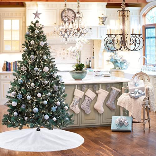 Large Tree Skirt 48 inch White Christmas Tree Skirts Faux Fur Christmas Skirt Tree - Image 6