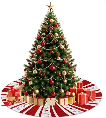 Red Swirl Candy Cane Christmas Tree Skirt 36 Inch Winter Holiday Xmas Tree Mat for New Year Festive Holiday Party Ornament Rustic Farmhouse Decoration - Image 7