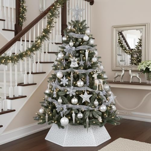 Christmas Tree Collar with Sparkling Sequin Tree Skirt for Holiday Home Decor Xmas Tree Ring(White, X-Large) - Image 7