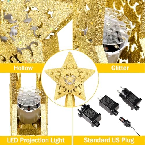 AOMIL Christmas Tree Topper, 3D Rotating Pattern Projector for Xmas Tree Topper, Hollow Design Christmas Decorations,Christmas Decor - Image 6