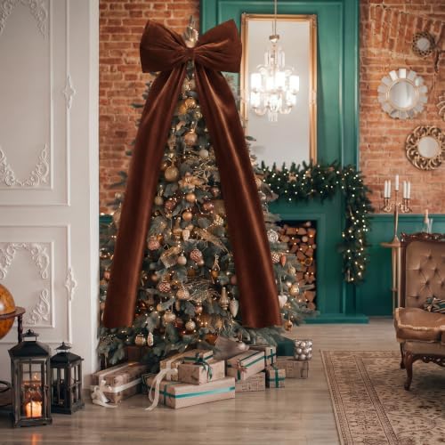 Knitgrip Extra Large Velvet Christmas Tree Topper Bow, Brown, 71 Inch - Image 6