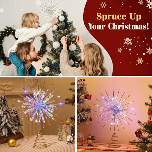 Lewondr Crystal Christmas Snowflake Tree Topper, Colorful Lights, Gold - Image 6