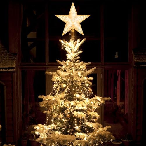 DDcafor Warm White Light Christmas Star Tree Topper Great for Christmas Tree Decorations 8.7 Inch Battery Powered - Image 6