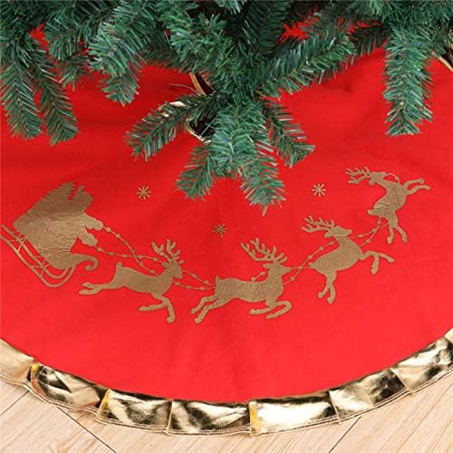 Red Christmas Tree Skirt with Gold Rim 48",Flannelette Santa Reindeer Xmas Party Holiday Decorations for 7Ft/7.5Ft/8Ft Christmas Tree (Red, 48") - Image 6