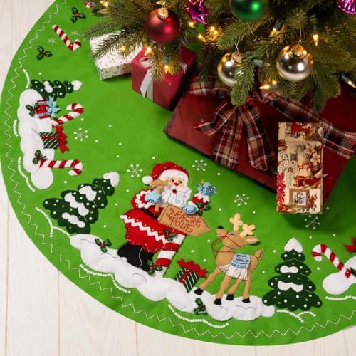 Bucilla, Felt Applique 43" Tree Skirt Kit, North Pole This Way, Perfect for DIY Arts and Crafts - Image 3