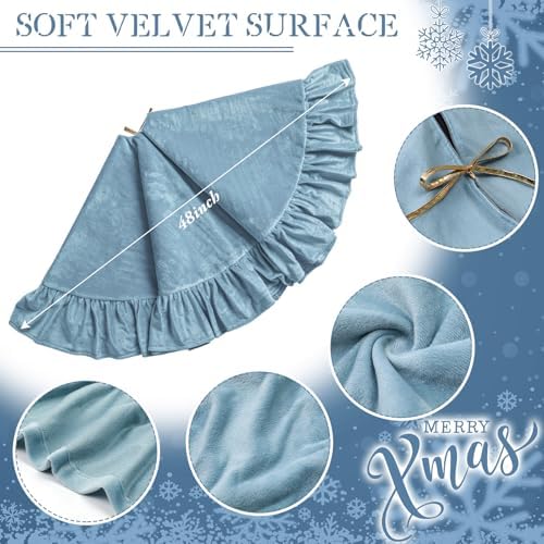 Velvet Christmas Tree Skirt, 48 Inches, Bow Style, Haze Light Blue, and its size attribute value changed to 48 Inches - Image 6