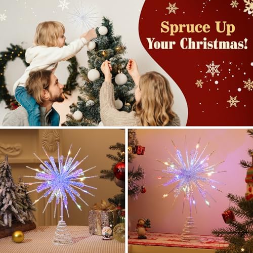 Lewondr Crystal Christmas Snowflake Tree Topper, Colorful Lights, White - Image 6