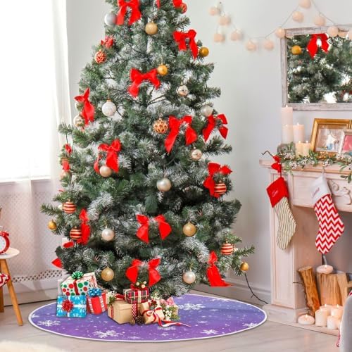 Snowflakes Purple Christmas Tree Skirt Small Xmas Tree Skirts Decorations 36 in Burlap Tree Mat Cover for 4 ft Trees Holiday Party - Image 6