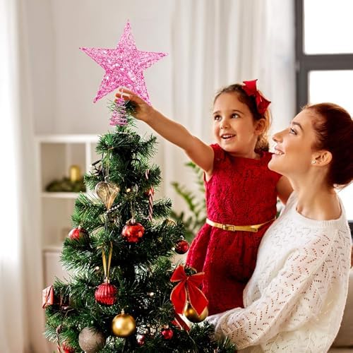 URATOT Glittered Christmas Tree Topper Metal Christmas Treetop Hallow Wire Star Topper for Christmas Home Decoration (8 inches, Pink) - Image 7