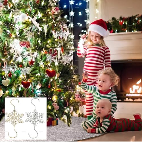 Furimuk Snowflake Ornament Hook Hangers - Gold Sliver Snowflake Decorative Tree Hanging Metal Wire for Xmas Tree Decoration Hangers (20PCS) - Image 5