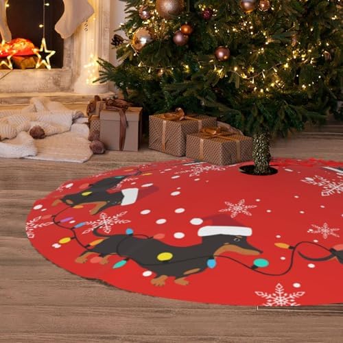 Dachshund Christmas Tree Skirt Dog Funny Tree Mat for Farmhouse Xmas Holiday Party Decorations Indoor Outdoor 36 Inch - Image 6