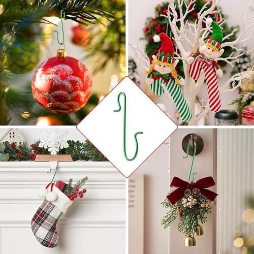 Ornament Hooks, 100 Pcs Christmas Ornament Hooks, Ornament Hangers, Ornament Hook for Christmas Trees, Metal Wire Small Ornaments Hooks Anchors for Xmas Tree Decorations Hanging Party Decor, Green - Image 7