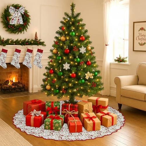Ridhi Garnet Red Hand Block Print Cotton Christmas Tree Skirt 70 Inch - Image 6
