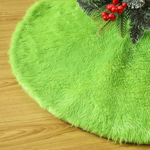 Sattiyrch 36 Inch White Faux Fur Christmas Tree Skirt – Soft Plush Tree Base Cover for 4-5.5 ft Tree, Foldable, Non-Slip Backing, Holiday Decoration for Home, Office or Gift,(Green, 36in) by Sattiyrch