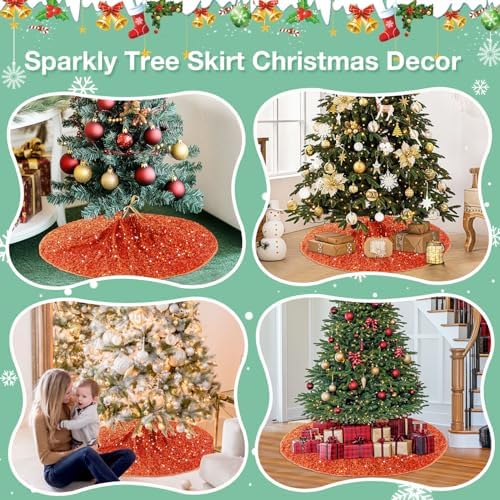 Burnt Orange Christmas Tree Skirt 36 Inch Sequin Round Xmas Tree Skirts Christmas Decorations for Halloween Fall Tree Skirt Velvet Fabric Unique Holiday Tree Base Cover for Home Party Trees - Image 6